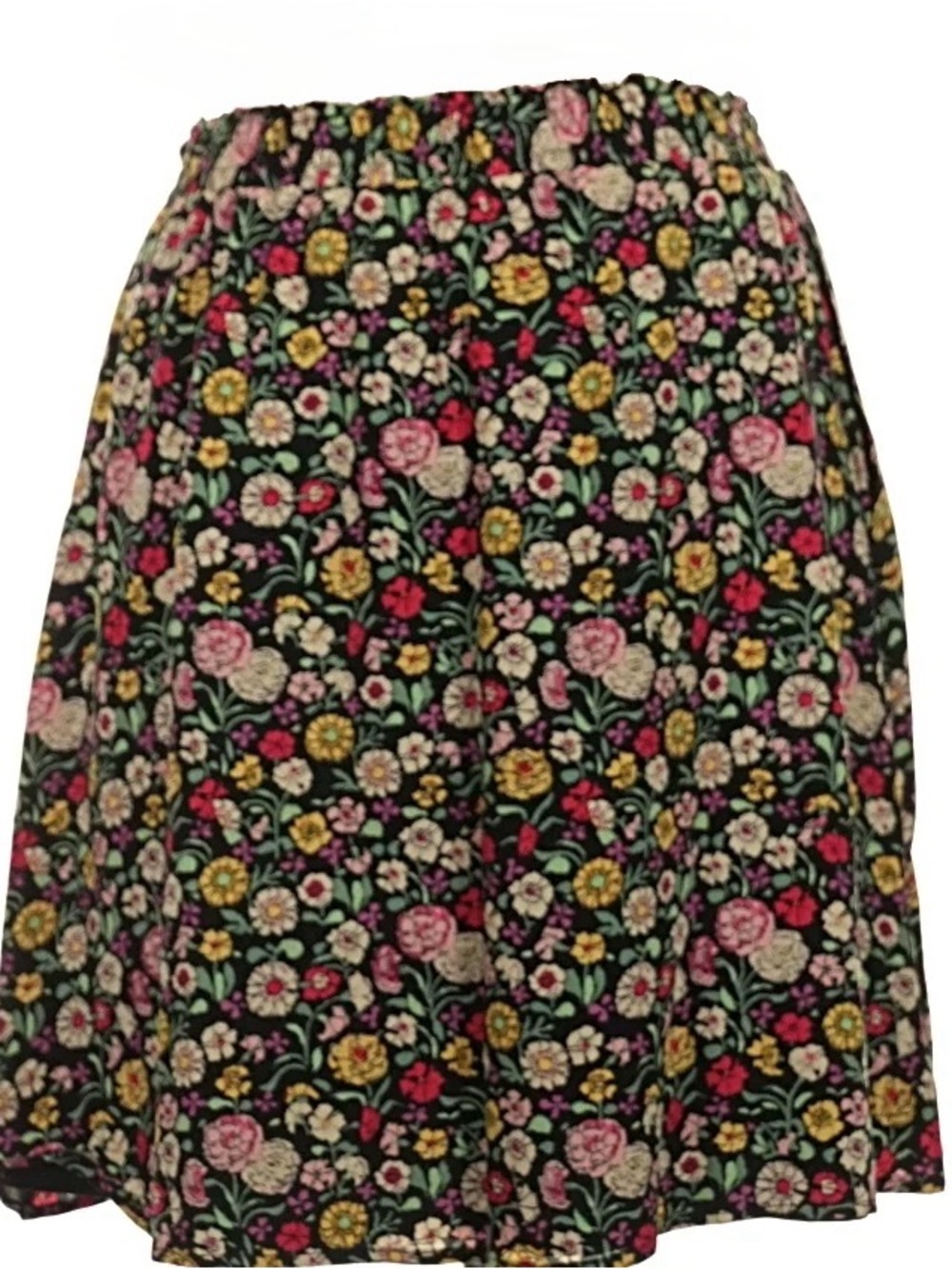LOFT Black Skirt with Pink, Yellow & Green Floral Print